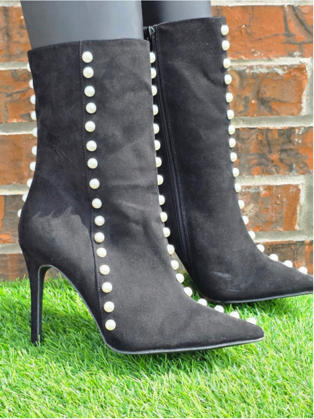 Penny Loves Kenny Black Pearl Heeled Boots Woman's Size 10 - Picture 2 of 8
